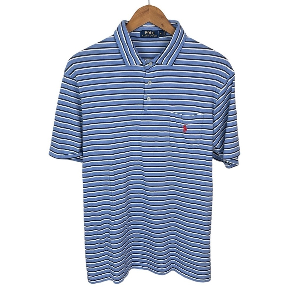 PO441 Men’s Polo Ralph Lauren Designer Striped Pocket Polo Shirt XL